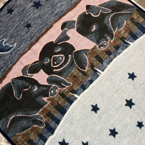 Biederlack Lincomix Hog Fleece Throw Blanket 77x54" Pigs Ag Farming Pork Vintage - Picture 5 of 11